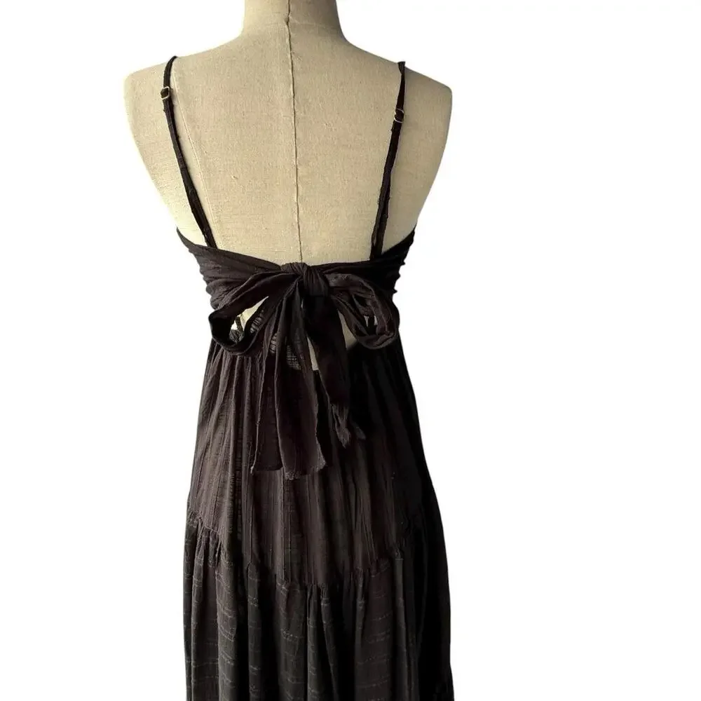LSPACE Women’s Medium Black Tiered Maxi Dress Open Back Tie Bow Summer Boho Midi - Picture 7 of 9